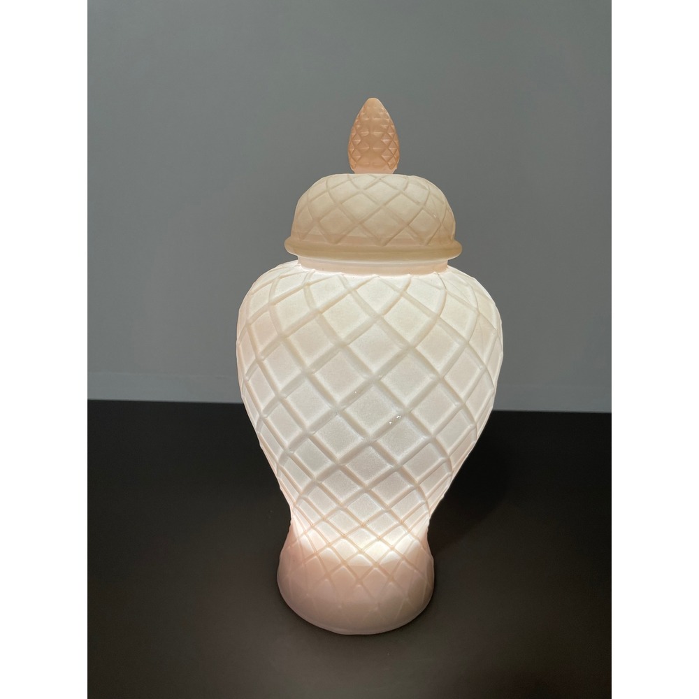 LED Ginger Jar Lamp Peach Pink Lattice Quilted Battery Operated Dual Light Mode
